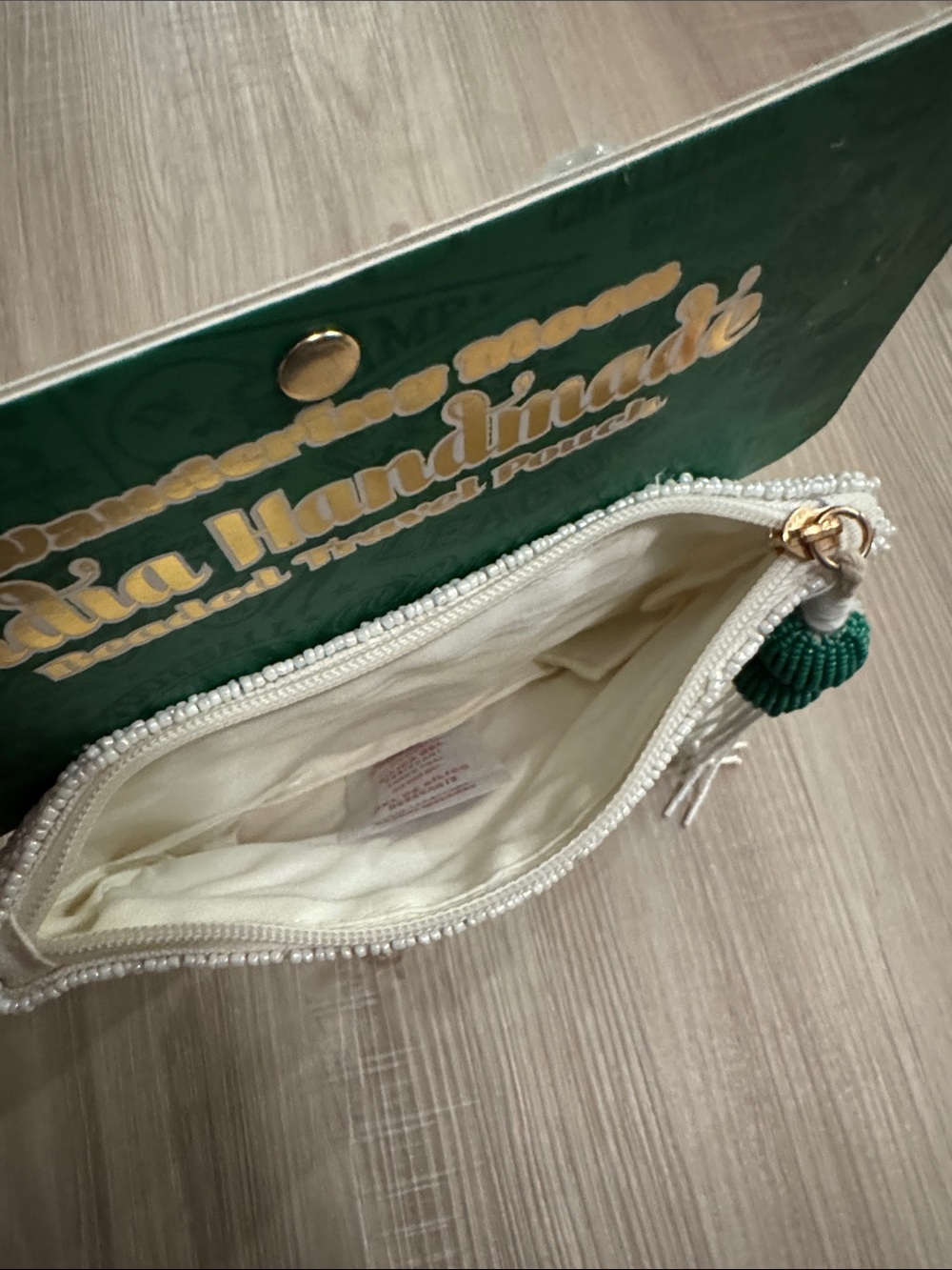 Indie Handmade Beaded White & Green Football Card Holder - Picture 7 of 9